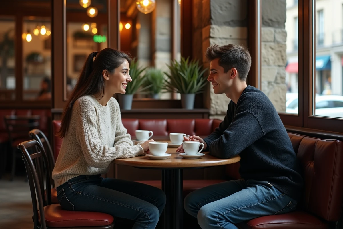 Natacha et Paul Gainsbourg dans un café parisien, discussion intime capturée en photo rare et authentique